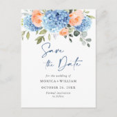 Elegant Blue Hydrangea Wedding Save the Date Postkarte (Vorderseite)