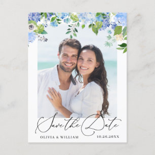 Elegant Blue Hydrangea Wedding Save the Date Postkarte