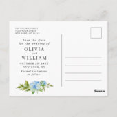 Elegant Blue Hydrangea Wedding Save the Date Postkarte (Rückseite)