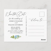 Elegant Blue Hydrangea Wedding Save the Date Postkarte (Rückseite)