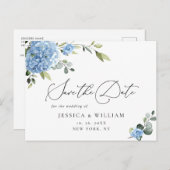 Elegant Blue Hydrangea Wedding Save the Date Postkarte (Vorne/Hinten)
