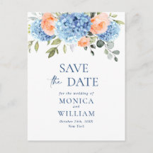 Elegant Blue Hydrangea Wedding Save the Date