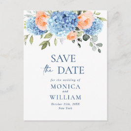 Elegant Blue Hydrangea Wedding Save the Date Postkarte