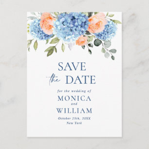 Elegant Blue Hydrangea Wedding Save the Date Postkarte