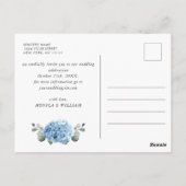 Elegant Blue Hydrangea Wedding Save the Date Postkarte (Rückseite)