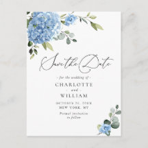 Elegant Blue Hydrangea Wedding Save the Date