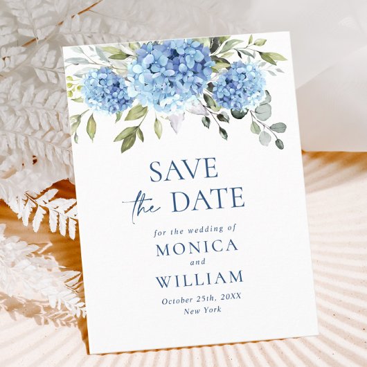 Elegant Blue Hydrangea Wedding Save the Date Postkarte