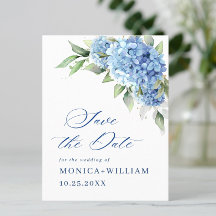 Elegant Blue Hydrangea Wedding Save the Date