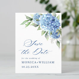 Elegant Blue Hydrangea Wedding Save the Date Postkarte