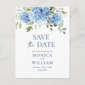 Elegant Blue Hydrangea Wedding Save the Date Postkarte (Vorderseite)