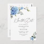 Elegant Blue Hydrangea Wedding Save the Date Postkarte (Vorne/Hinten)