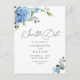 Elegant Blue Hydrangea Wedding Save the Date Postkarte