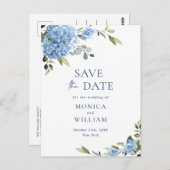 Elegant Blue Hydrangea Wedding Save the Date Postkarte (Vorne/Hinten)