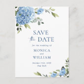 Elegant Blue Hydrangea Wedding Save the Date Postkarte (Vorderseite)