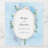 Elegant Blue Hydrangea Weinetikett (Einzelnes Label)