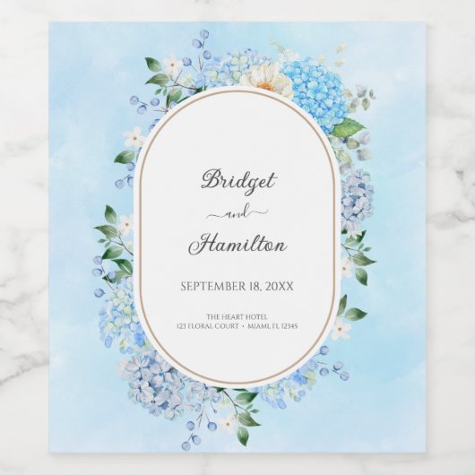 Elegant Blue Hydrangea Weinetikett (Einzelnes Label)