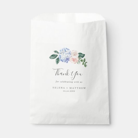 Elegant Blue Hydrangea | Weiß Dankeschön Hochzeit Geschenktütchen (Vorderseite)