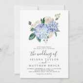 Elegant Blue Hydrangea | Weiß in einer Hochzeit Einladung (Vorderseite)