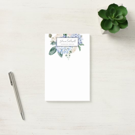 Elegant Blue Hydrangea | weiß Post-it Klebezettel (Büro)