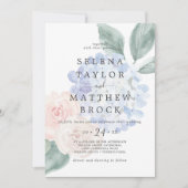 Elegant Blue Hydrangea Weiße Blütenhochzeit Einladung (Vorderseite)