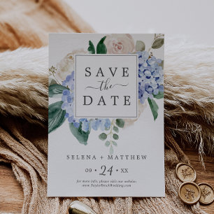Elegant Blue Hydrangea Weiße Save the Date Karte