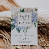 Elegant Blue Hydrangea | Weiße Save the Date Karte