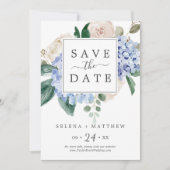 Elegant Blue Hydrangea | Weiße Save the Date Karte (Vorderseite)