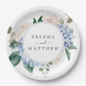 Elegant Blue Hydrangea | Weißer Hochzeitstorte Pappteller (Vorderseite)
