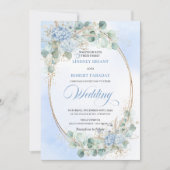 Elegant Blue Hydrangea Wheat Gold Oval Wedding Einladung (Vorderseite)