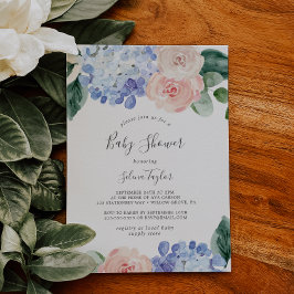 Elegant Blue Hydrangea | White Baby Dusche Einladung