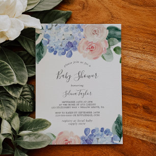 Elegant Blue Hydrangea   White Baby Dusche Einladung
