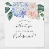 Elegant Blue Hydrangea | White Bridesmaid Vorschla Weinetikett (Einzelnes Label)