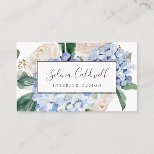 Elegant Blue Hydrangea | White Business Card Visitenkarte (Vorderseite)
