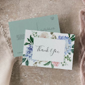 Elegant Blue Hydrangea | White Dankeschön Postcard Postkarte