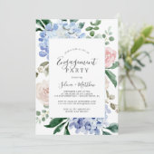 Elegant Blue Hydrangea | White Engagement Party Einladung (Stehend Vorderseite)