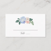Elegant Blue Hydrangea | White Flat Wedding Platzkarte (Vorderseite)