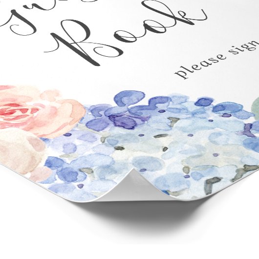 Elegant Blue Hydrangea | White Guest Book Sign Poster (Ecke)