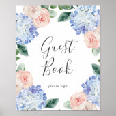 Elegant Blue Hydrangea | White Guest Book Sign Poster (Vorne)