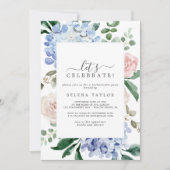 Elegant Blue Hydrangea | White Let's Celebrate Einladung (Vorderseite)