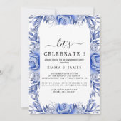 Elegant Blue Hydrangea | White "Let's Celebrate" I Einladung (Vorderseite)