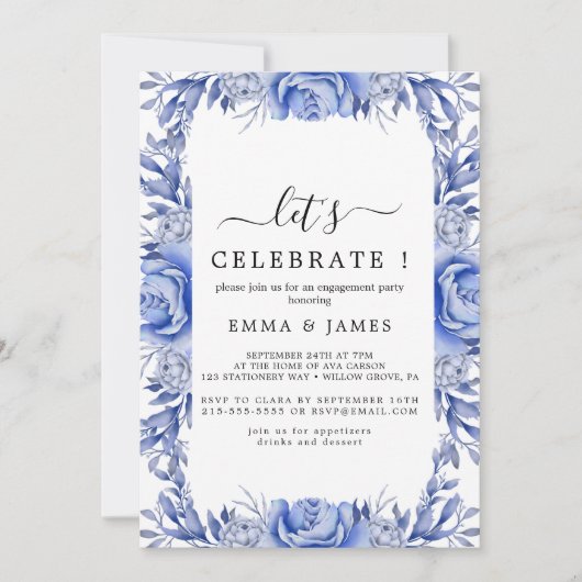 Elegant Blue Hydrangea | White "Let's Celebrate" I Einladung (Vorderseite)