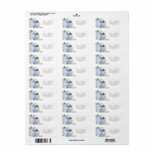Elegant Blue Hydrangea White Return Address Label (Vorne)