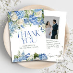 Elegant Blue Hydrangea White Roses Floral Wedding Dankeskarte<br><div class="desc">Elegant floral wedding design with watercolor-painted floral arrangements of blue hydrangea flowers,  greenery,  and white roses.</div>
