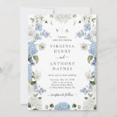 Elegant Blue Hydrangea White Roses Floral Wedding Einladung (Vorderseite)