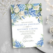 Elegant Blue Hydrangea White Roses Floral Wedding Einladung