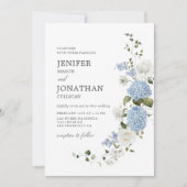 Elegant Blue Hydrangea White Roses Floral Wedding Einladung (Vorderseite)