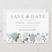 Elegant Blue Hydrangea White Roses Floral Wedding Save The Date (Vorderseite)