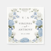 Elegant Blue Hydrangea White Roses Floral Wedding Serviette (Vorderseite)