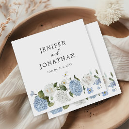 Elegant Blue Hydrangea White Roses Floral Wedding Serviette