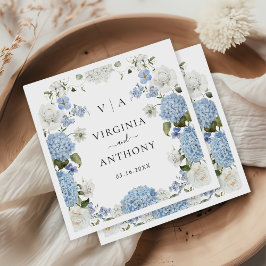 Elegant Blue Hydrangea White Roses Floral Wedding Serviette